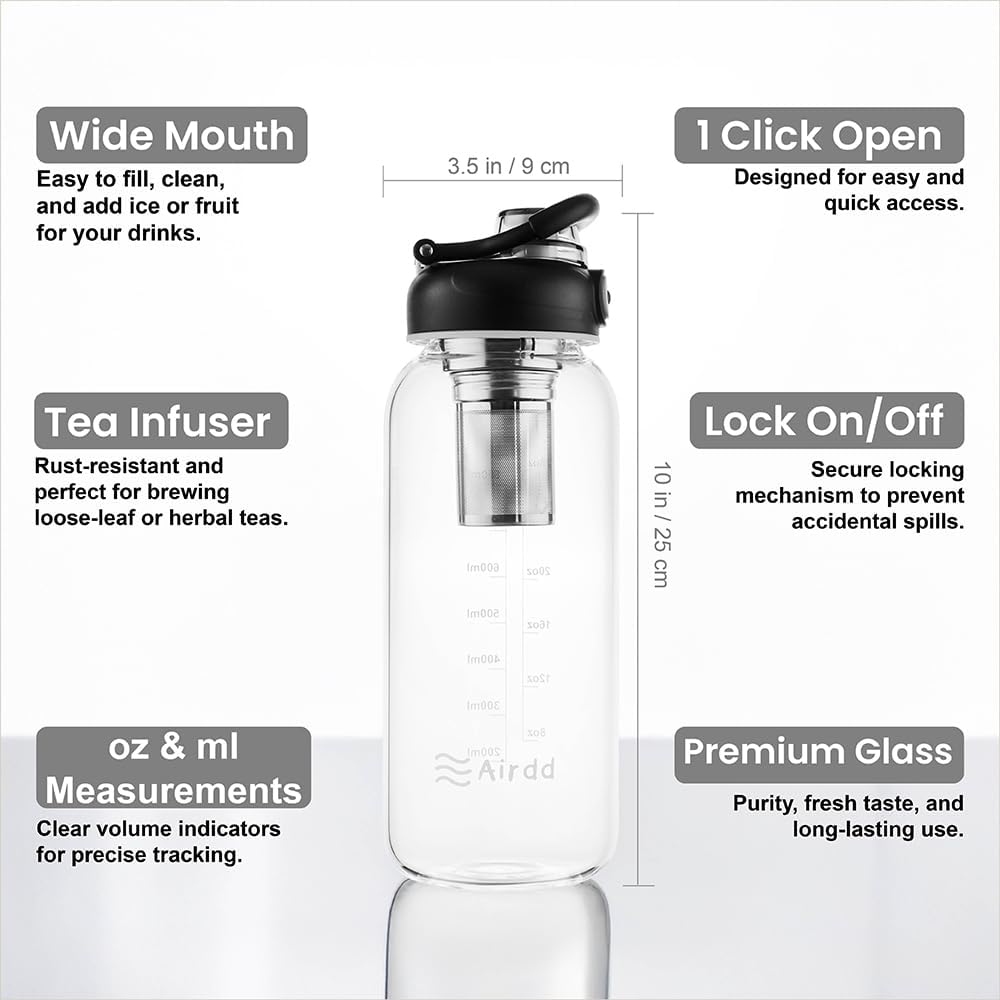 Glass Water Bottle with Tea Infuser 1000ml / 32oz